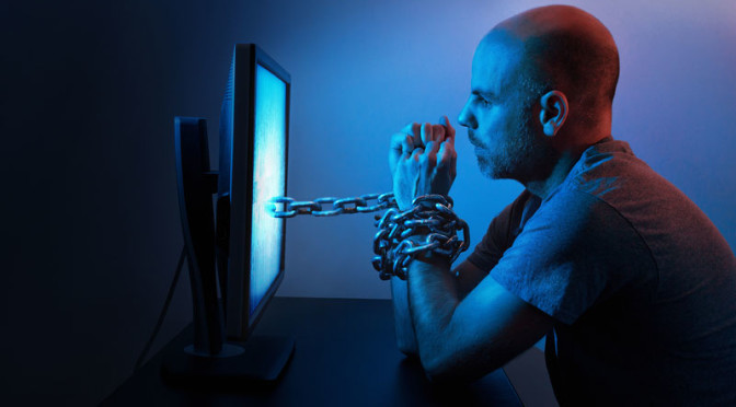 Bald man addicted to porn sites