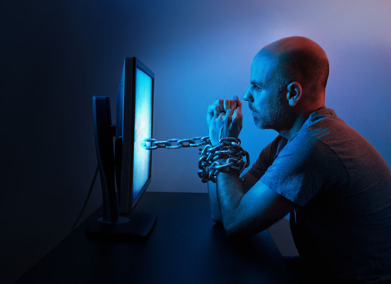 Bald man addicted to porn sites